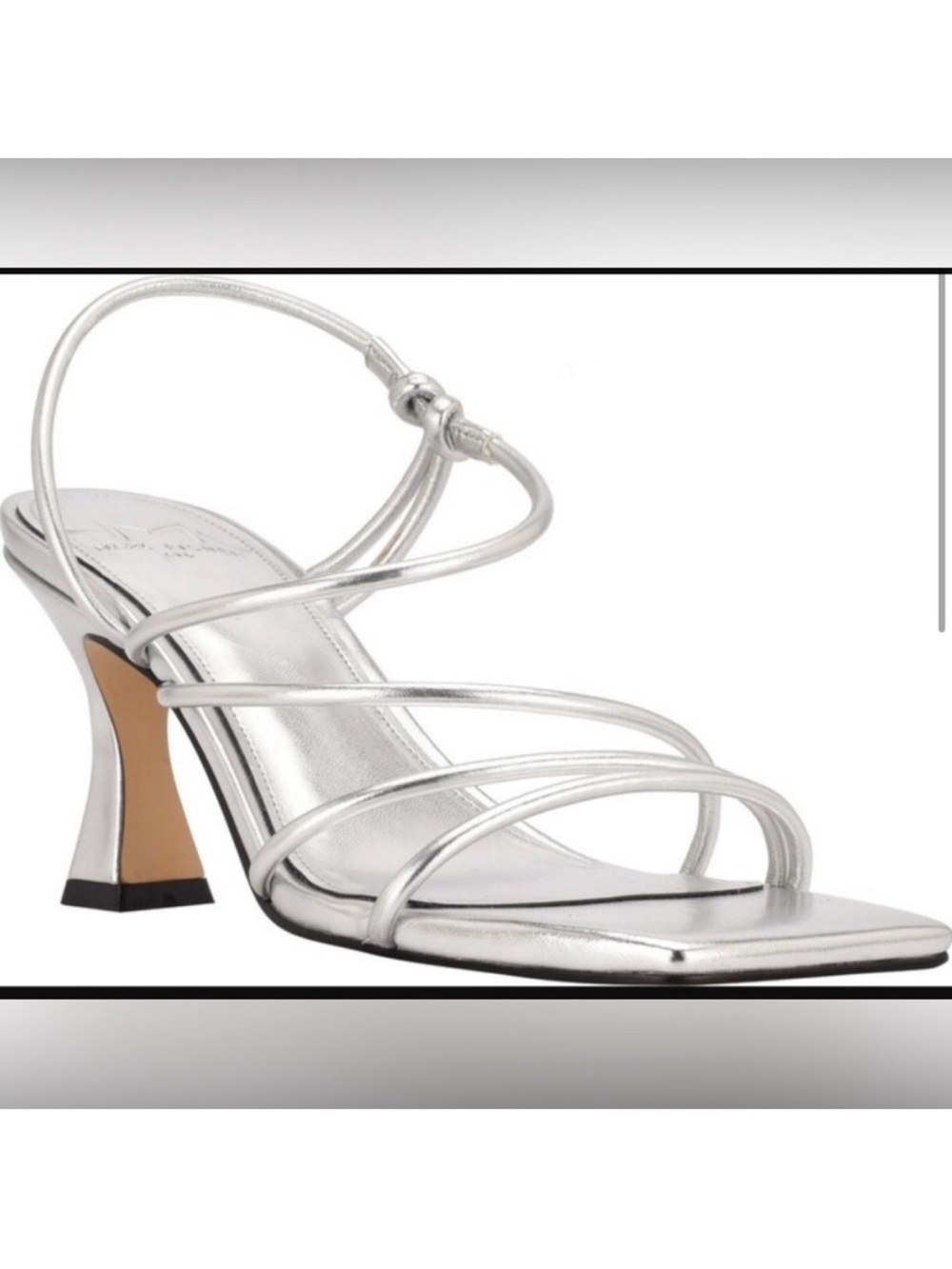 Marc Fisher Dami square toe silver  Strappy Mid-Heel Sandal